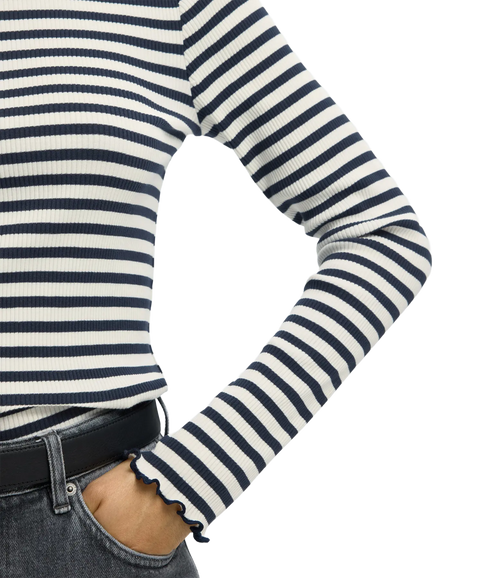 Anna Ls Crew Neck Tee Str - Dark Sapphire W Snow White Stripes