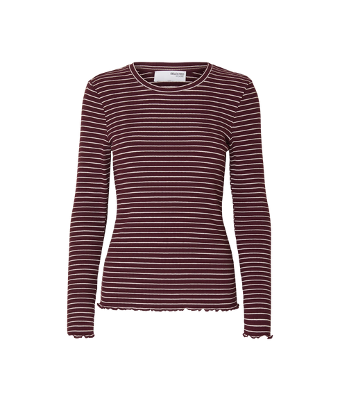 Anna Ls Crew Neck Tee Str - Fig/Snow White