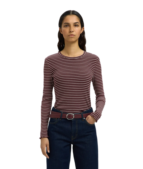 Anna Ls Crew Neck Tee Str - Fig/Snow White
