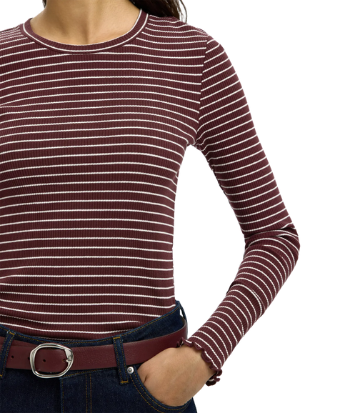 Anna Ls Crew Neck Tee Str - Fig/Snow White