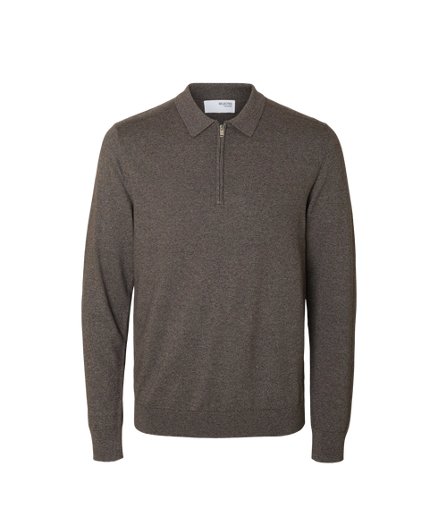 Berg Ls Half Zip Polo - Morel Twist