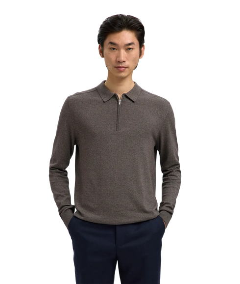 Berg Ls Half Zip Polo - Morel Twist