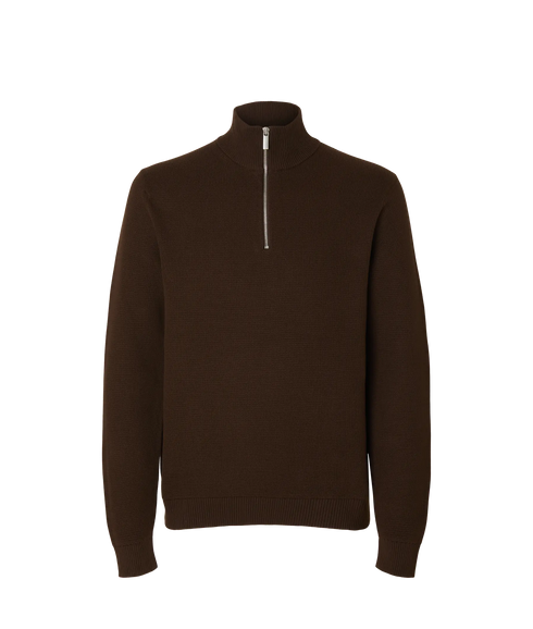Dane Ls Knit Structure Half Zip - Brown
