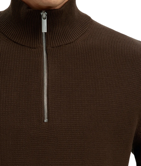 Dane Ls Knit Structure Half Zip - Brown