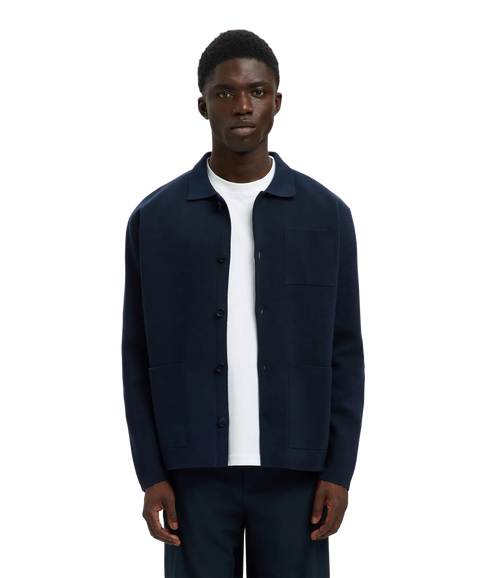 Mike Light Ls Knit Relaxed Polo Cardi - Sky Captain
