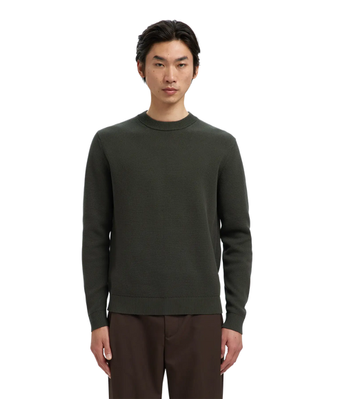 Dane Ls Knit Structure Crew Neck - Deep Forest