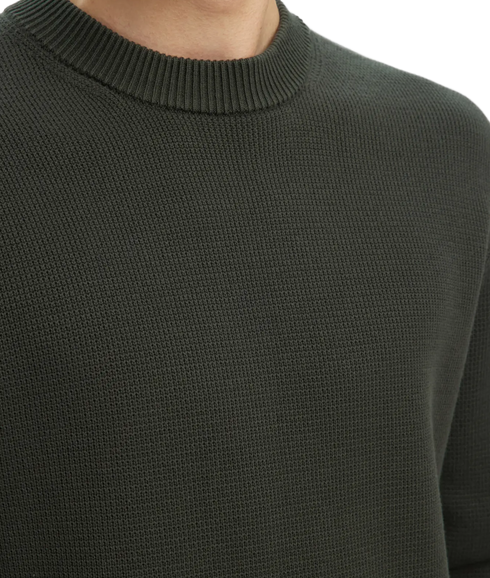 Dane Ls Knit Structure Crew Neck - Deep Forest