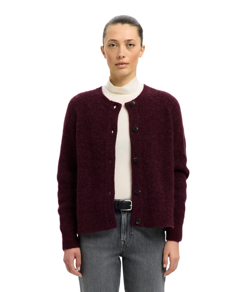 Lulu Ls Knit Short Cardigan - Fig Melange