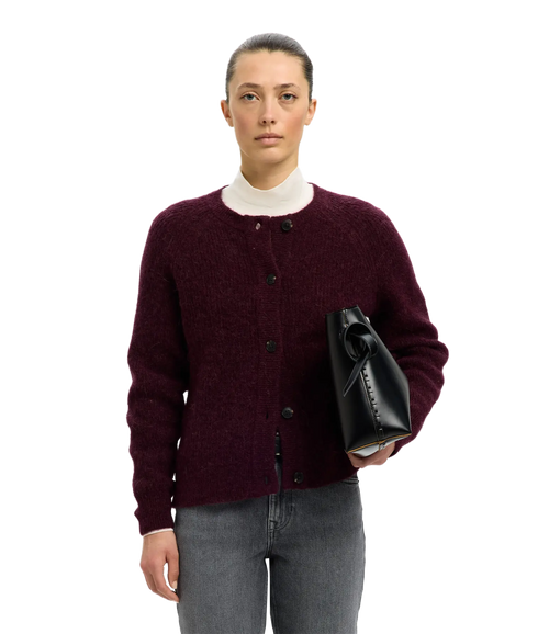 Lulu Ls Knit Short Cardigan - Fig Melange