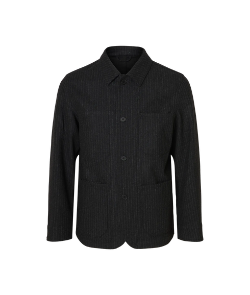 Landon Wool Blend Blazer - Grey Pinstriped