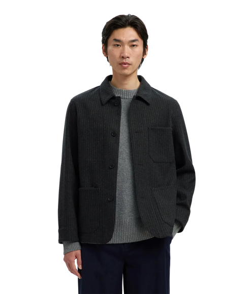 Landon Wool Blend Blazer - Grey Pinstriped