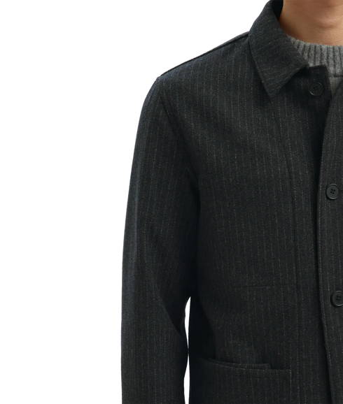 Landon Wool Blend Blazer - Grey Pinstriped