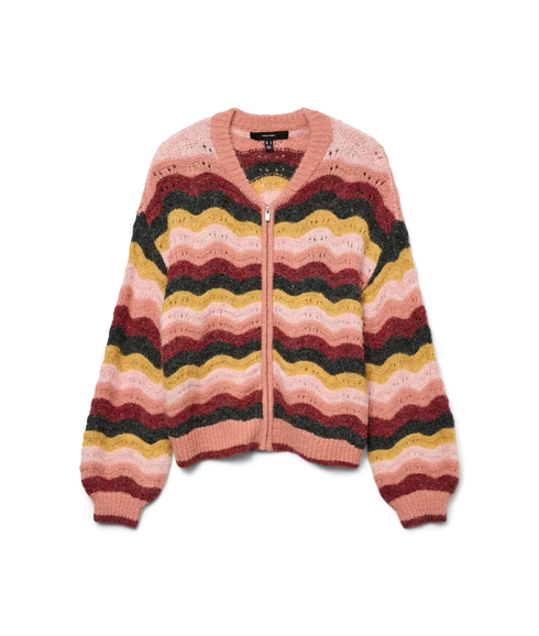 Doja Ls O-Neck Zip Cardigan Boo - Rose Elegance/Multi