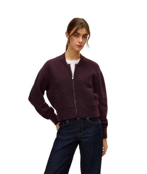 Hanna Ls O-Neck Zipper Cardigan Boo - Winetasting