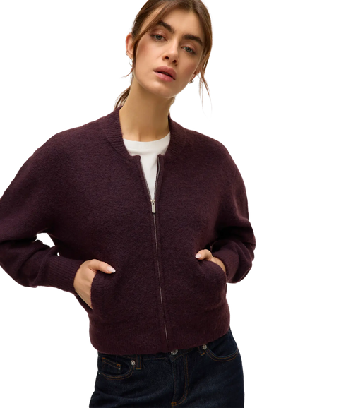 Hanna Ls O-Neck Zipper Cardigan Boo - Winetasting