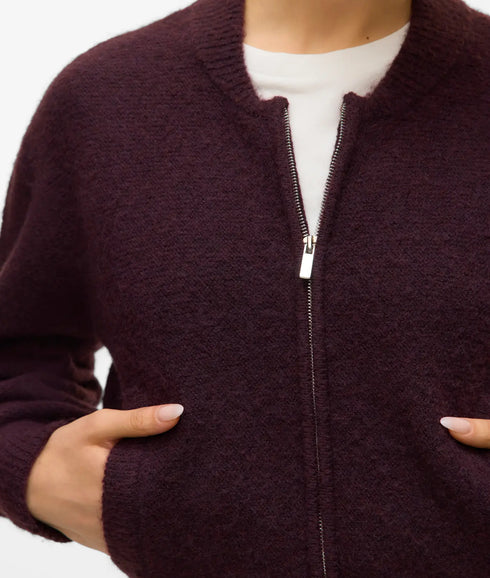 Hanna Ls O-Neck Zipper Cardigan Boo - Winetasting
