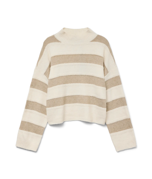 Inez Ls Highneck Short Pullover Boo - Birch/Silver Mink