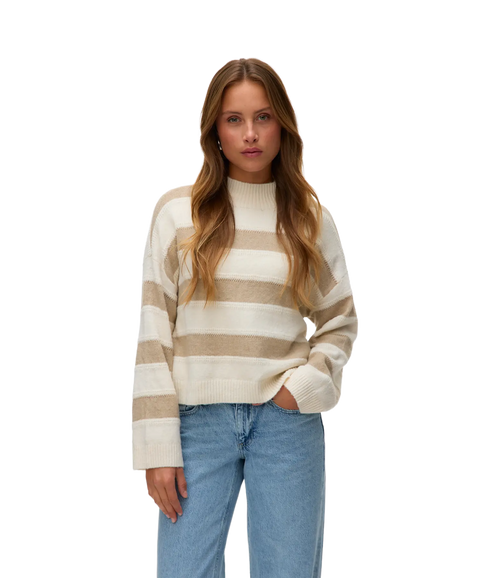 Inez Ls Highneck Short Pullover Boo - Birch/Silver Mink