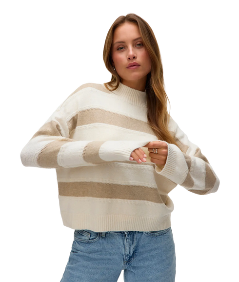 Inez Ls Highneck Short Pullover Boo - Birch/Silver Mink