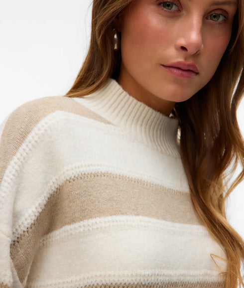 Inez Ls Highneck Short Pullover Boo - Birch/Silver Mink