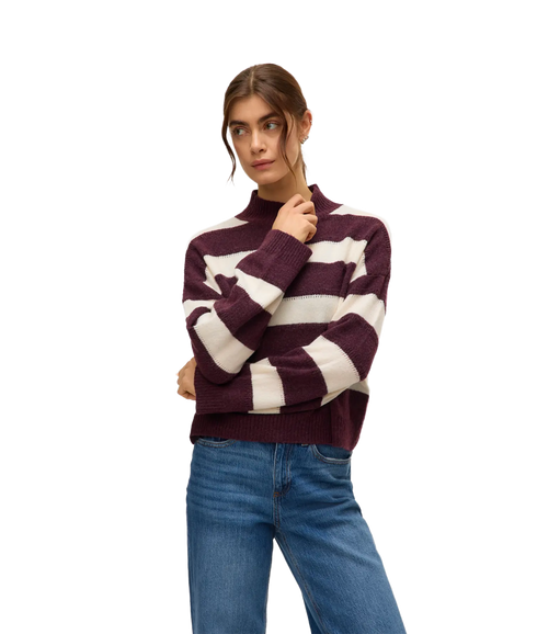 Inez Ls Highneck Short Pullover Boo - Winetasting/Birch