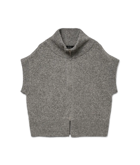 Bang Sl Highneck Zipper Vest Boo - Medium Grey Melange
