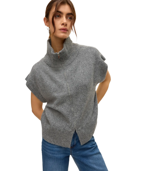 Bang Sl Highneck Zipper Vest Boo - Medium Grey Melange