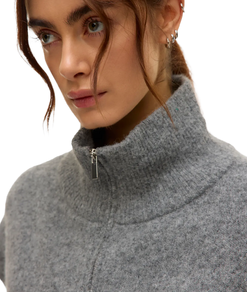 Bang Sl Highneck Zipper Vest Boo - Medium Grey Melange