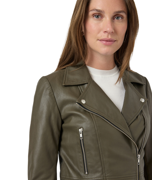 Sophie Leather Jacket - Dark Olive