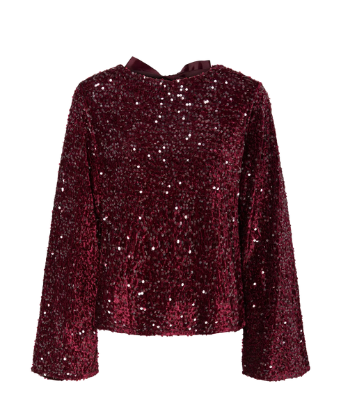 Kam Ls Deep Back Bow Top Jrs Bc - Tawny Port Tawney Port Sequins