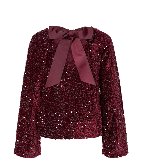 Kam Ls Deep Back Bow Top Jrs Bc - Tawny Port Tawney Port Sequins