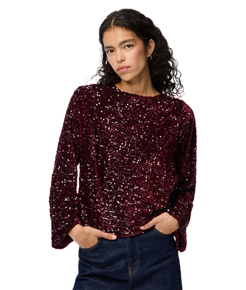 Kam Ls Deep Back Bow Top Jrs Bc - Tawny Port Tawney Port Sequins