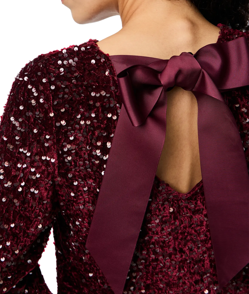 Kam Ls Deep Back Bow Top Jrs Bc - Tawny Port Tawney Port Sequins