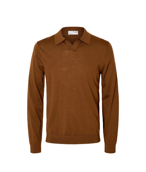 Tray Ls Knit Merino Open Polo - Soft Silt