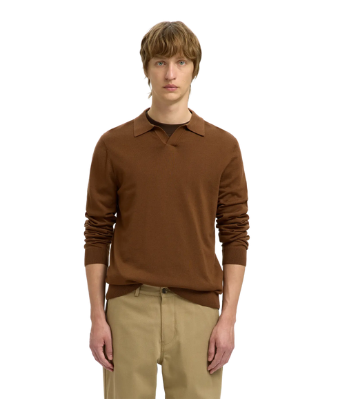 Tray Ls Knit Merino Open Polo - Soft Silt