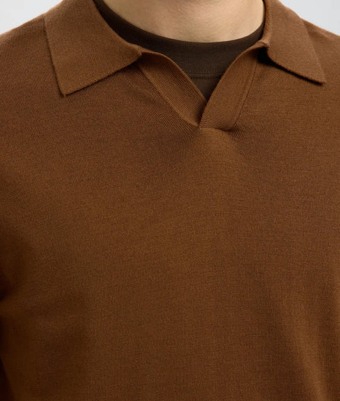 Tray Ls Knit Merino Open Polo - Soft Silt