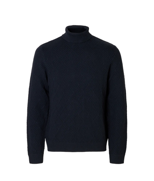 Trevor Ls Knit Structure Roll Neck - Sky Captain