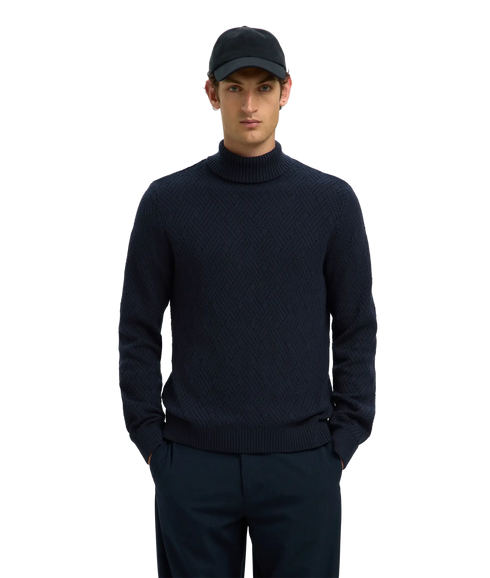 Trevor Ls Knit Structure Roll Neck - Sky Captain