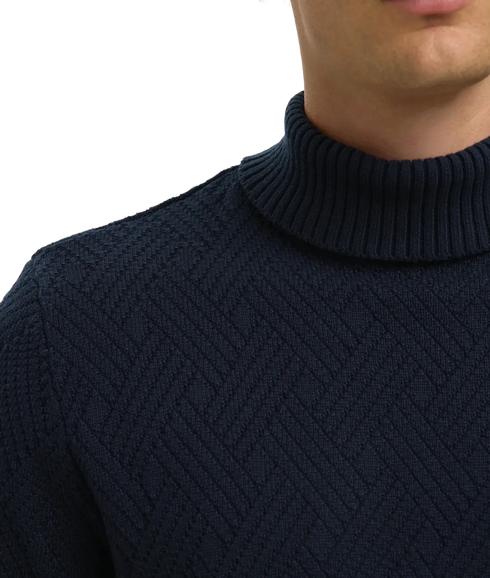 Trevor Ls Knit Structure Roll Neck - Sky Captain