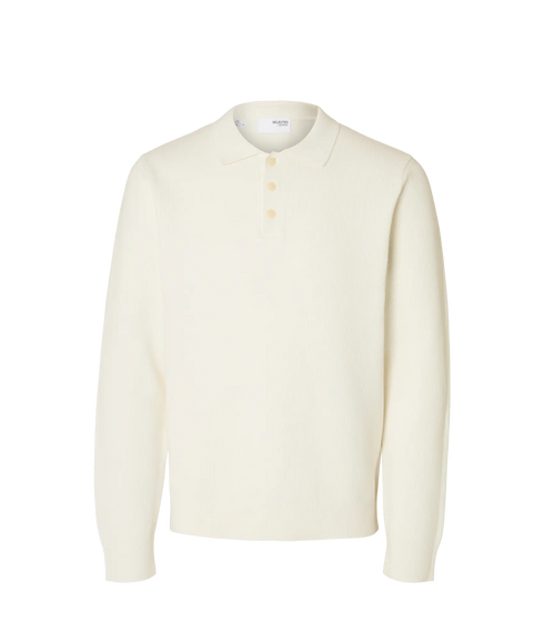 Dane Ls Knit Structure Polo Neck - Egret