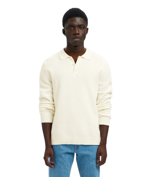 Dane Ls Knit Structure Polo Neck - Egret