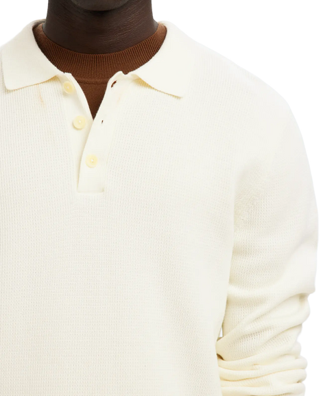 Dane Ls Knit Structure Polo Neck - Egret