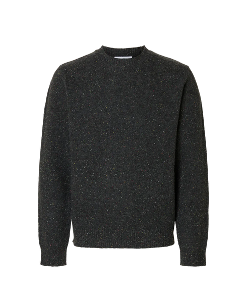 Neil Ls Knit Neps Crew Neck - Dark Grey Melange Neps
