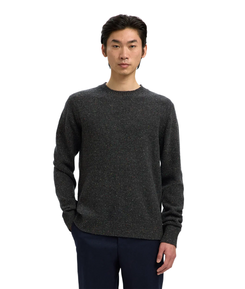 Neil Ls Knit Neps Crew Neck - Dark Grey Melange Neps