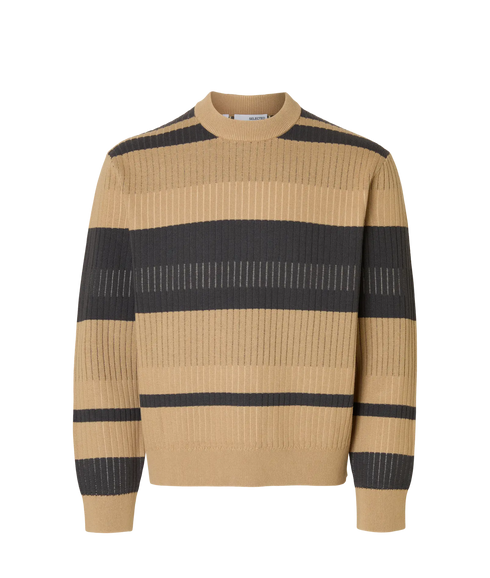 Malte Ls Knit Relaxed Crew Neck - Incense Oatmeal/Asphalt