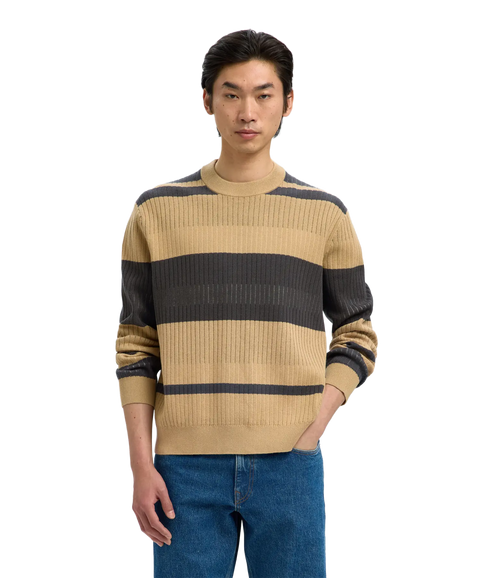 Malte Ls Knit Relaxed Crew Neck - Incense Oatmeal/Asphalt