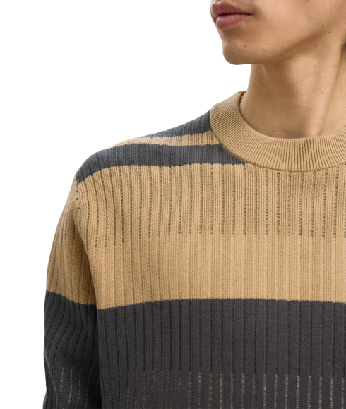 Malte Ls Knit Relaxed Crew Neck - Incense Oatmeal/Asphalt