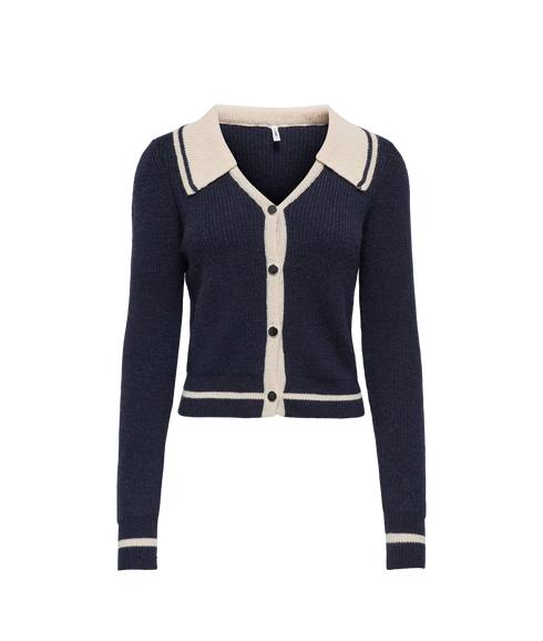 Zoe Ls Cardigan Collar Knt - Sky Mel/Whitecap Gray/Silver Button
