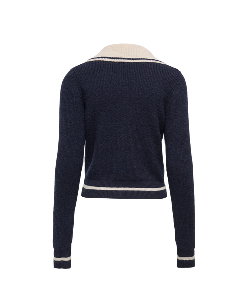 Zoe Ls Cardigan Collar Knt - Sky Mel/Whitecap Gray/Silver Button