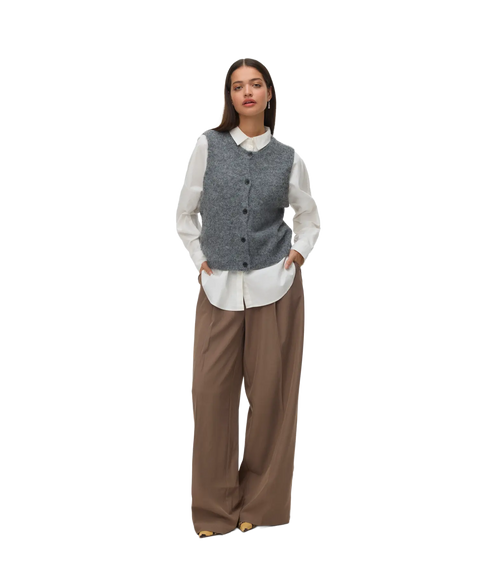 Novah O-Neck Button Vest - Grey